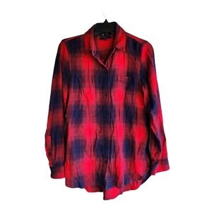 Madewell Boyfriend Plaid Flannel Button Down Shirt Womens size M Red Classic Fit